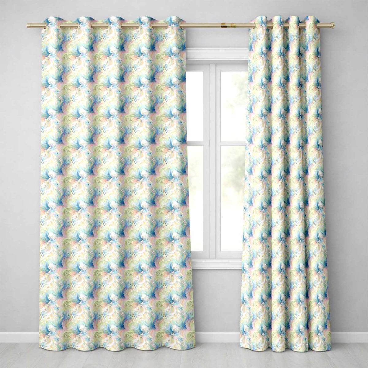 Soft Pastel Marble Swirl Seamless Pattern Elegant Fluid Art Design Readymade Eyelet Ring Top Thermal 100% Blackout Curtains