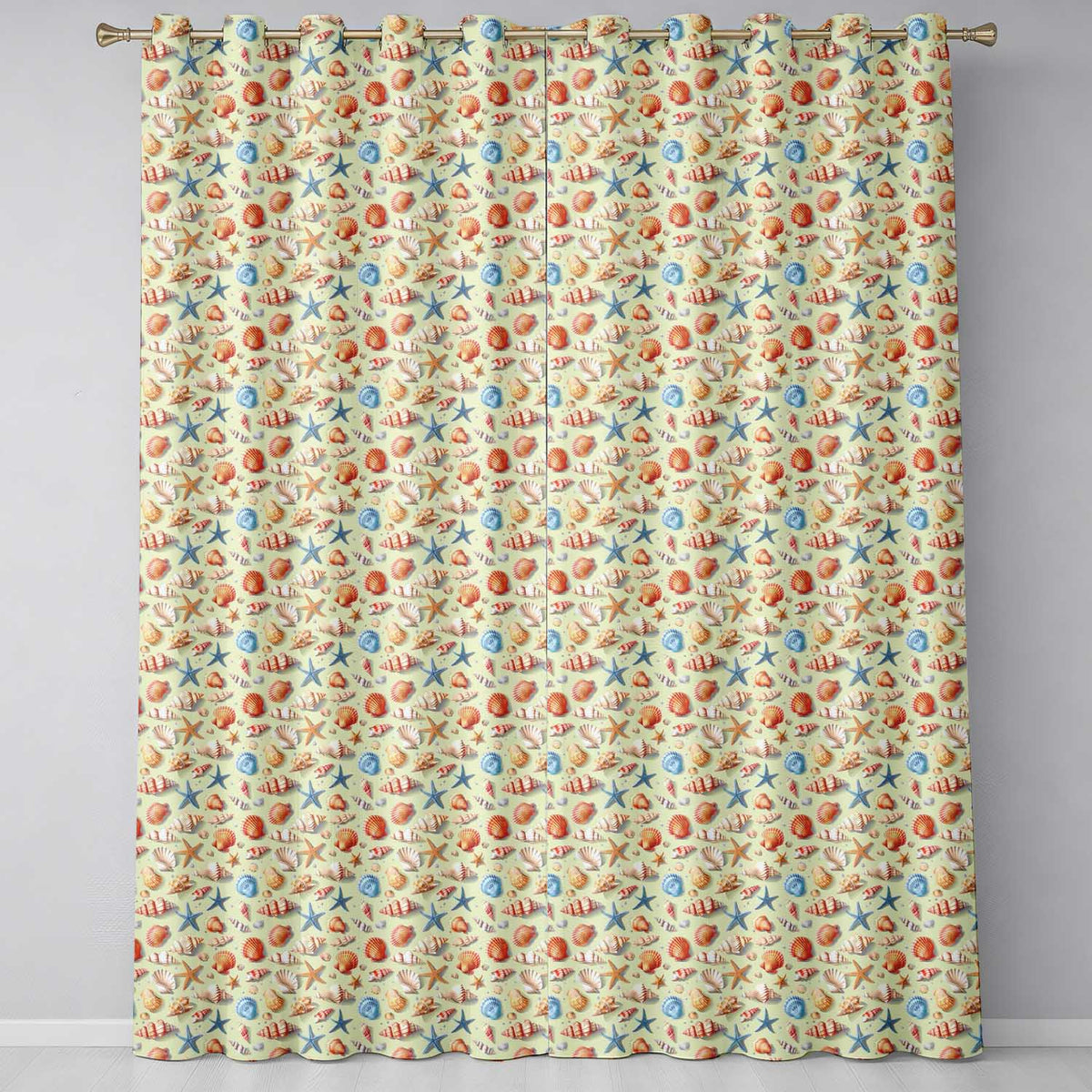 Colorful Seashell Starfish Ocean Seamless Pattern Vibrant Coastal Design Readymade Eyelet Ring Top Thermal 100% Blackout Curtains