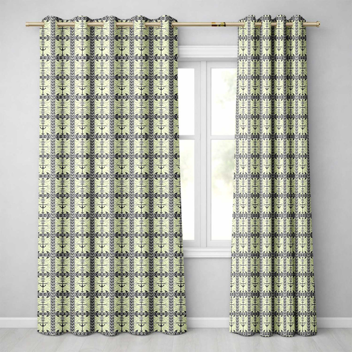 Nautical Anchor Stripe Seamless Pattern Classic Marine Vintage Design Readymade Eyelet Ring Top Thermal 100% Blackout Curtains
