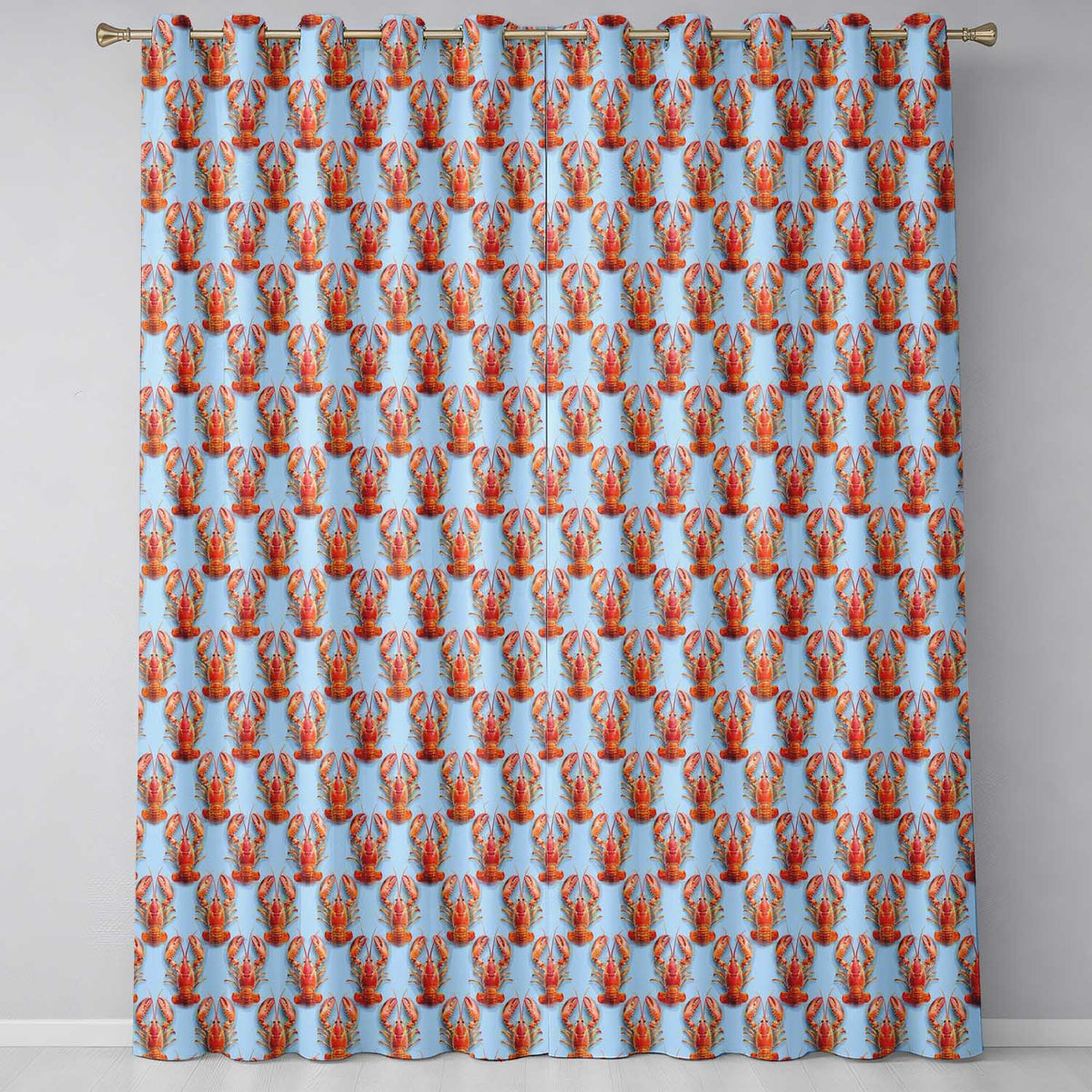 Realistic Lobster Seamless Pattern Marine Ocean Food Theme Readymade Eyelet Ring Top Thermal 100% Blackout Curtains