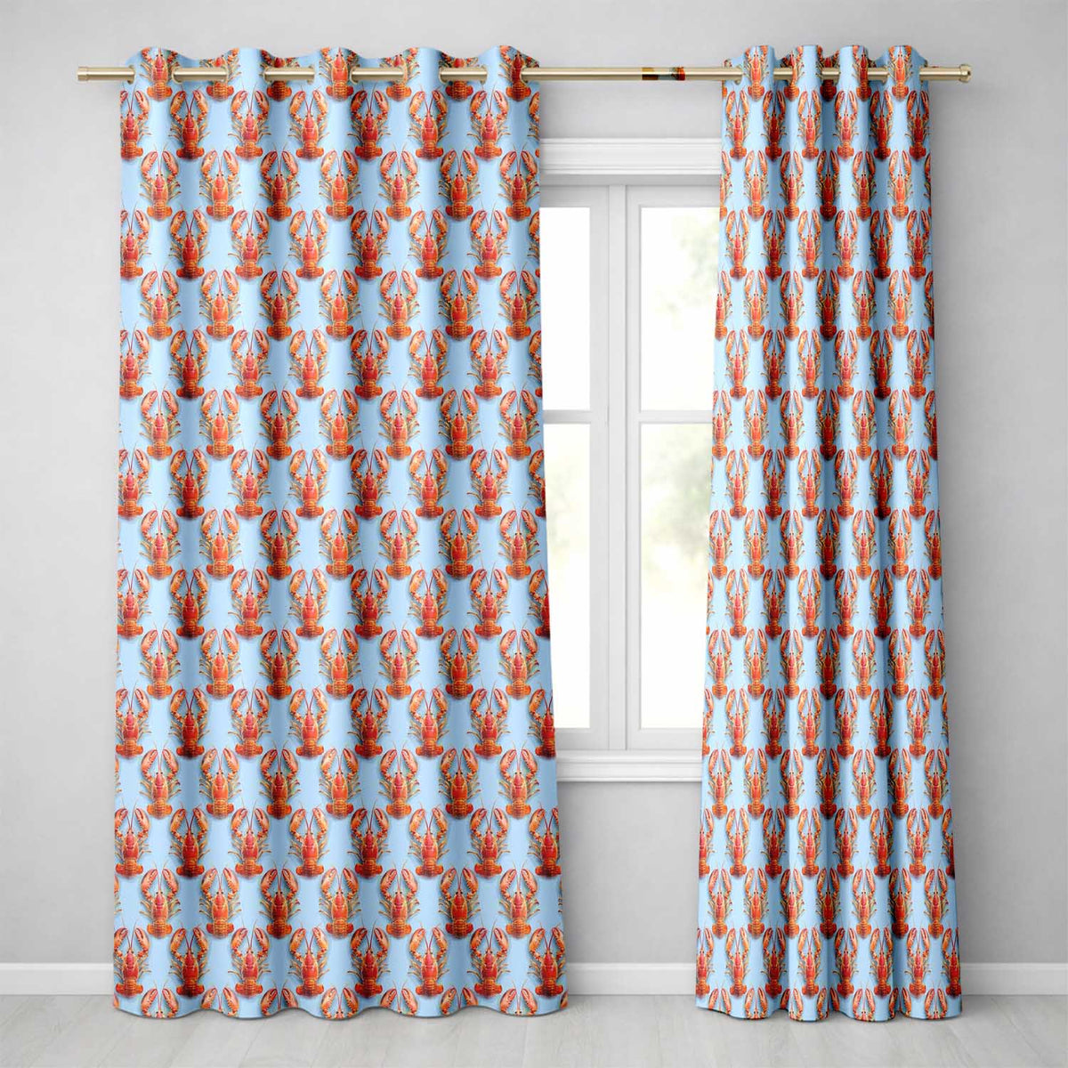Realistic Lobster Seamless Pattern Marine Ocean Food Theme Readymade Eyelet Ring Top Thermal 100% Blackout Curtains