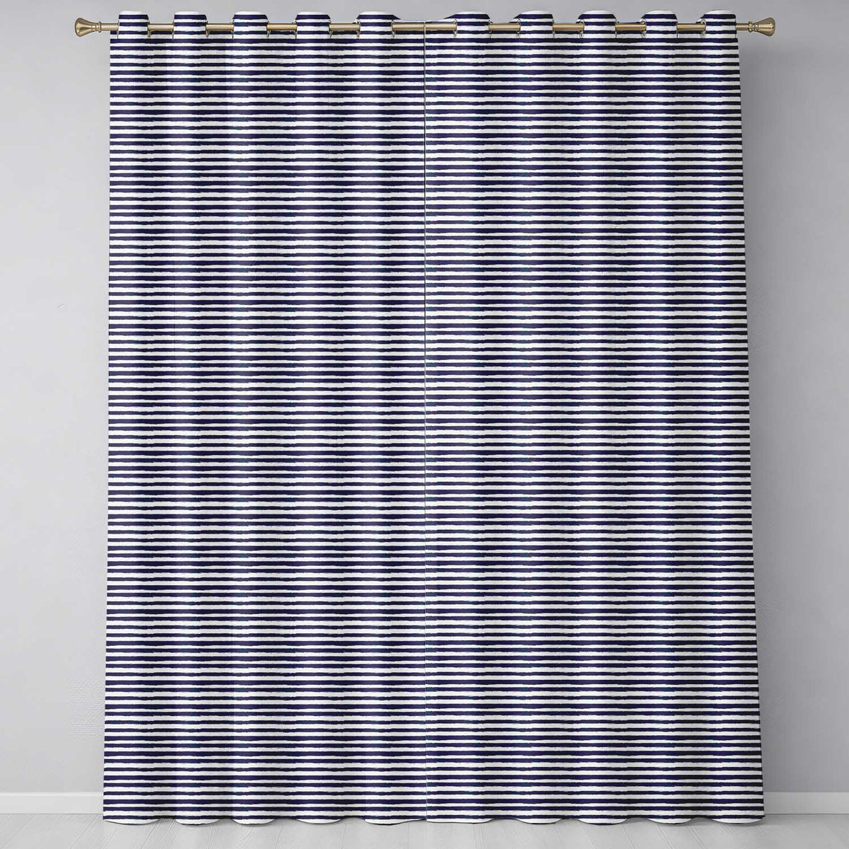 Navy Blue White Stripe Seamless Pattern Classic Nautical Design Readymade Eyelet Ring Top Thermal 100% Blackout Curtains