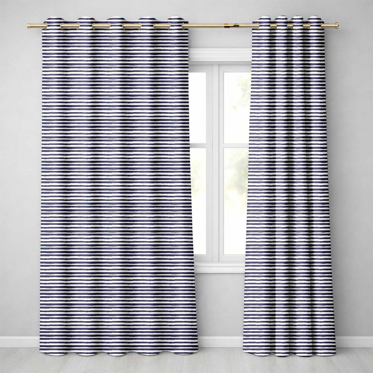 Navy Blue White Stripe Seamless Pattern Classic Nautical Design Readymade Eyelet Ring Top Thermal 100% Blackout Curtains