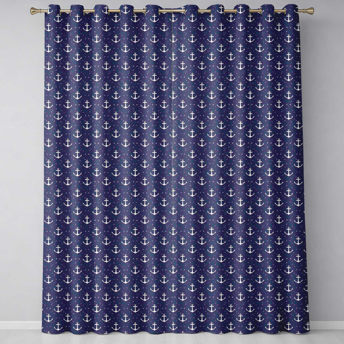 Simple Anchor Star Navy Seamless Pattern Minimal Nautical Ocean Theme Readymade Eyelet Ring Top Thermal 100% Blackout Curtains