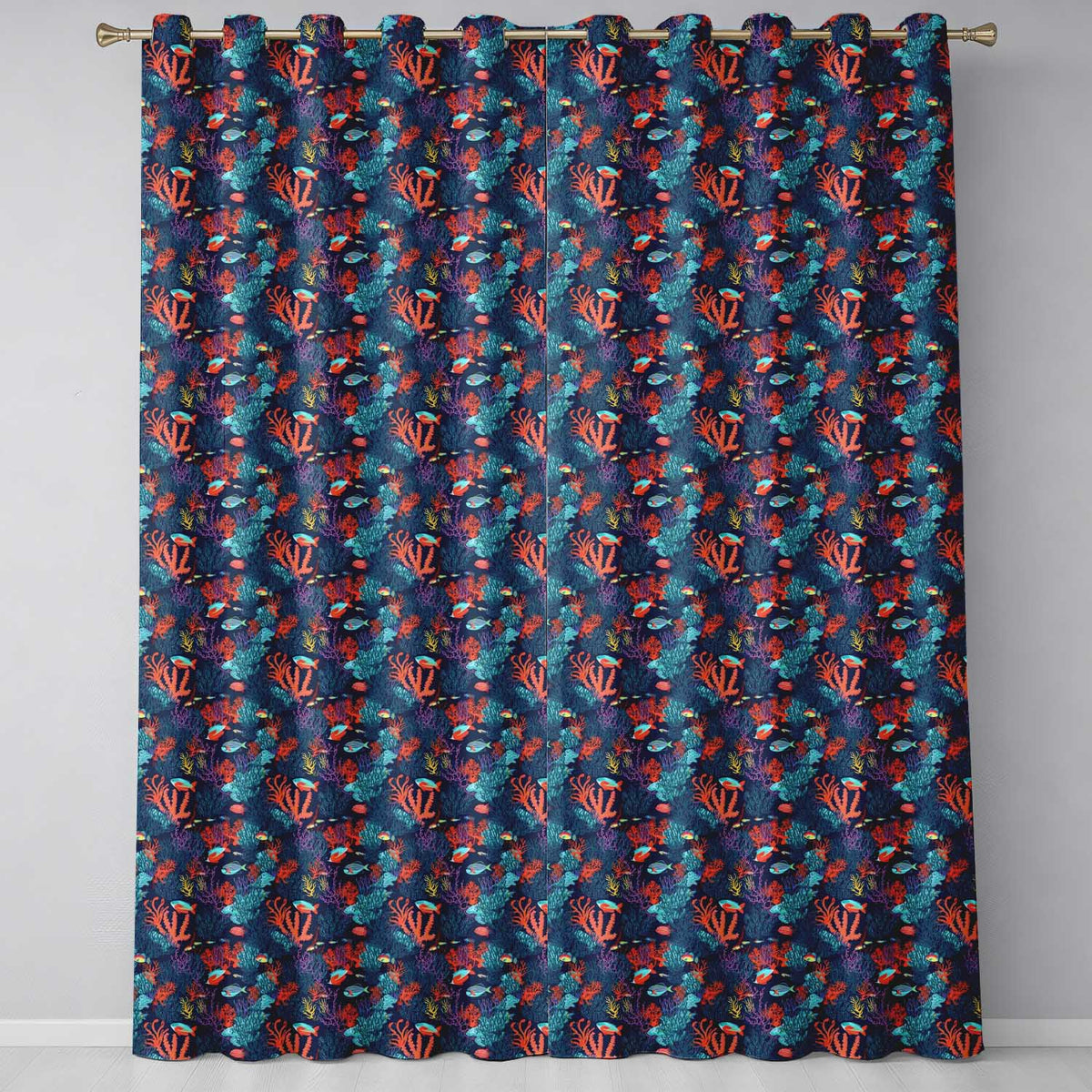 Colorful Coral Reef Tropical Fish Seamless Pattern Ocean Marine Life Design Readymade Eyelet Ring Top Thermal 100% Blackout Curtains
