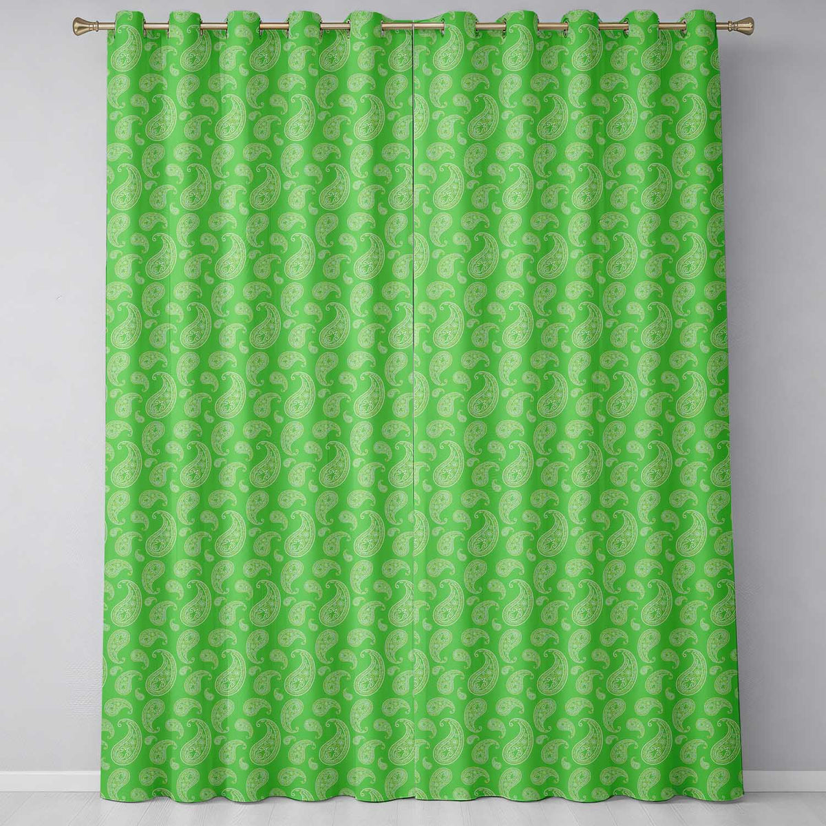 Green Paisley Bandana Floral Ornamental Seamless Pattern Design Readymade Eyelet Ring Top Thermal 100% Blackout Curtains