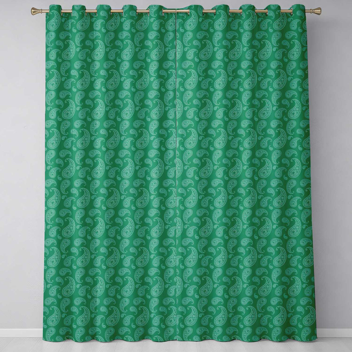Teal Green Paisley Floral Decorative Seamless Pattern Textile Design Readymade Eyelet Ring Top Thermal 100% Blackout Curtains