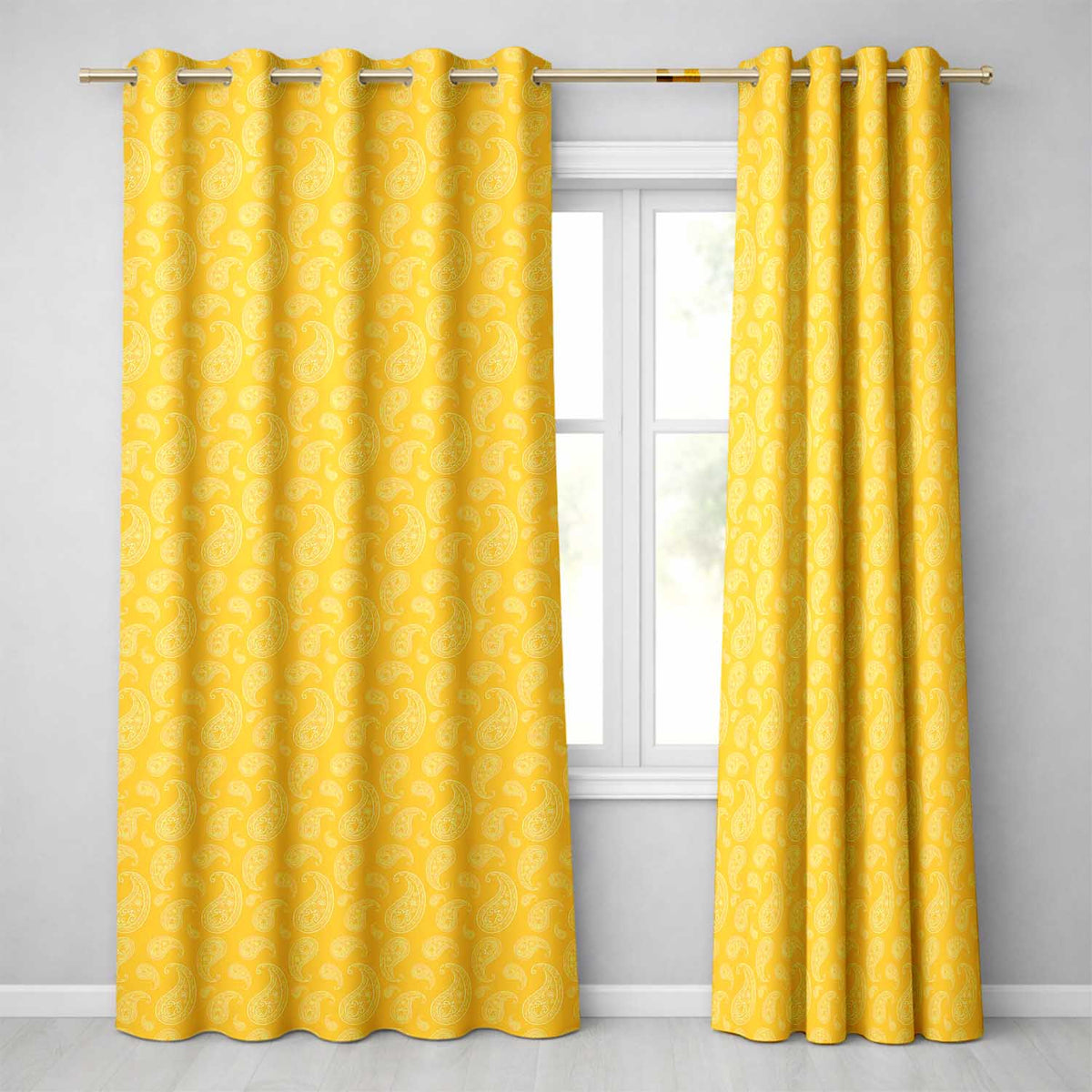 Yellow Paisley Bandana Style Seamless Pattern Ornamental Readymade Eyelet Ring Top Thermal 100% Blackout Curtains