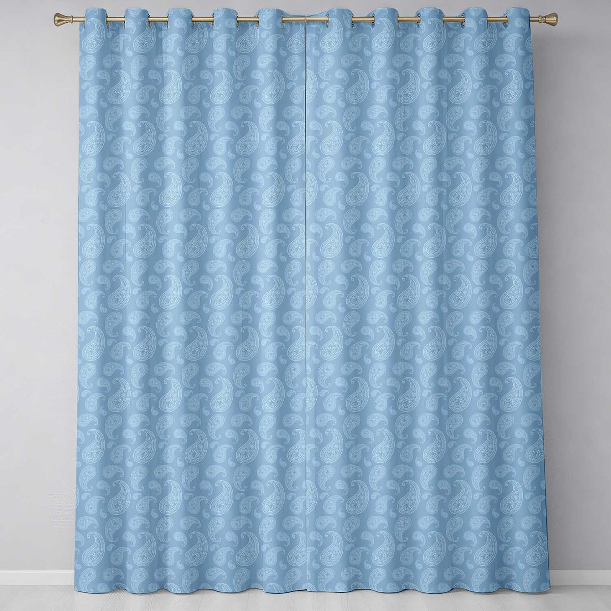 Muted Blue Paisley Vintage Floral Seamless Pattern Textile Readymade Eyelet Ring Top Thermal 100% Blackout Curtains