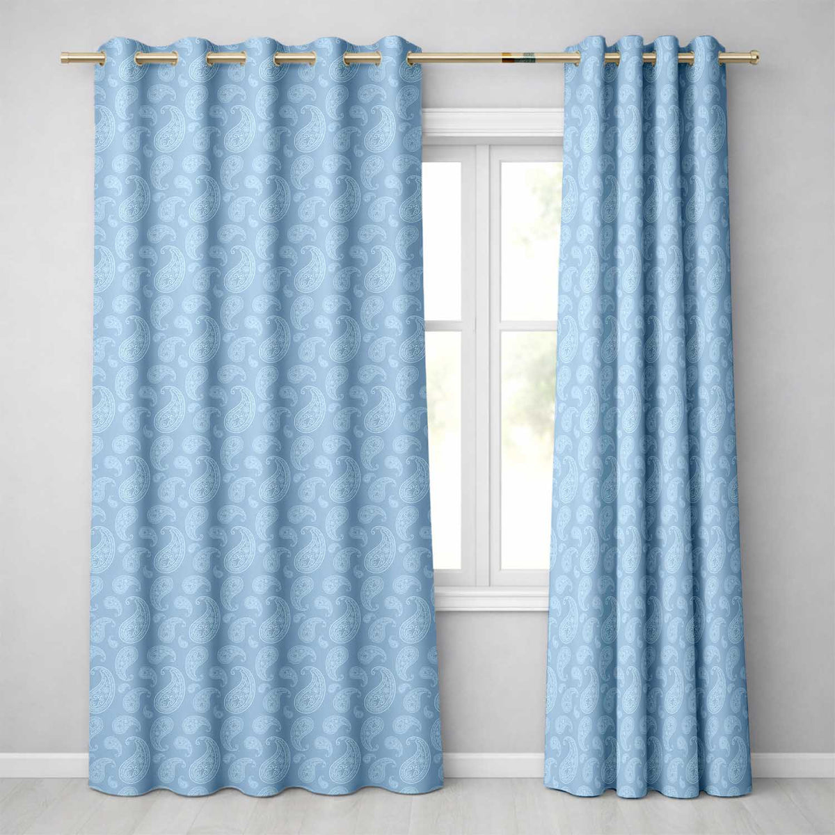 Muted Blue Paisley Vintage Floral Seamless Pattern Textile Readymade Eyelet Ring Top Thermal 100% Blackout Curtains