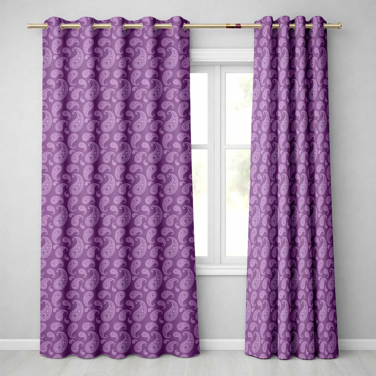 Ornamental White Paisley Pattern on Mauve Purple Background Seamless Readymade Eyelet Ring Top Thermal 100% Blackout Curtains