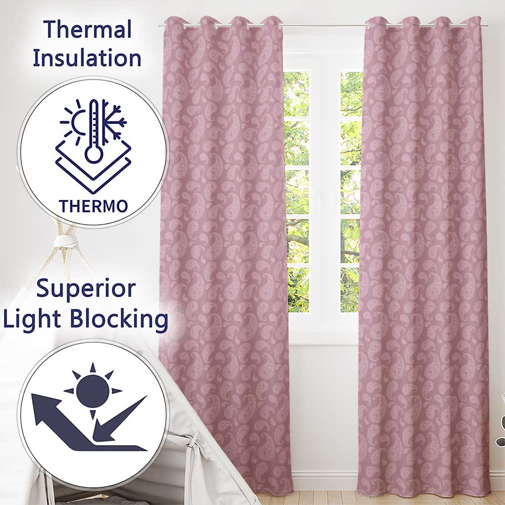 Stylish White Paisley Motif on Blush Pink Gradient Background Seamless Readymade Eyelet Ring Top Thermal 100% Blackout Curtains