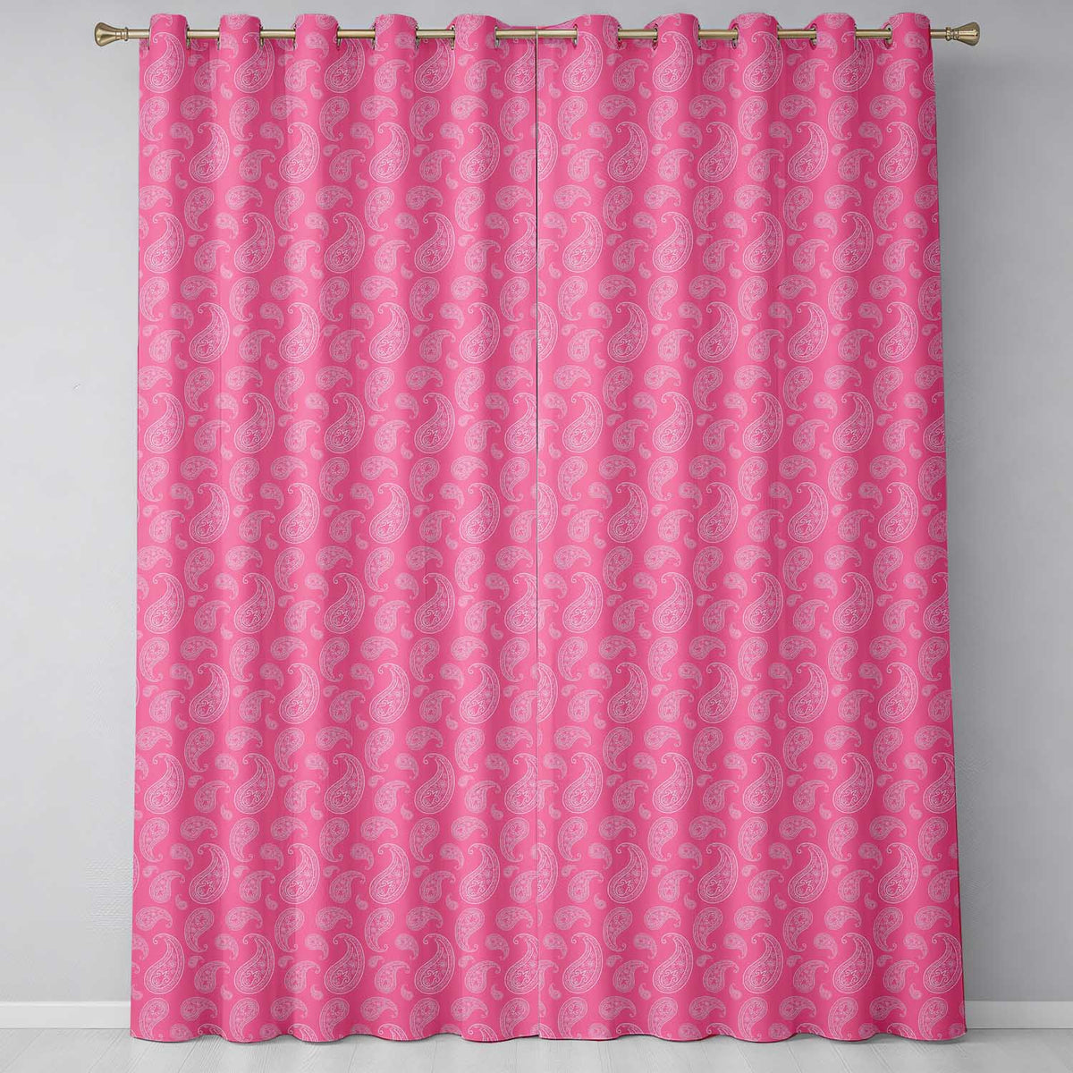Elegant White Paisley Pattern on Bright Pink Gradient Seamless Readymade Eyelet Ring Top Thermal 100% Blackout Curtains