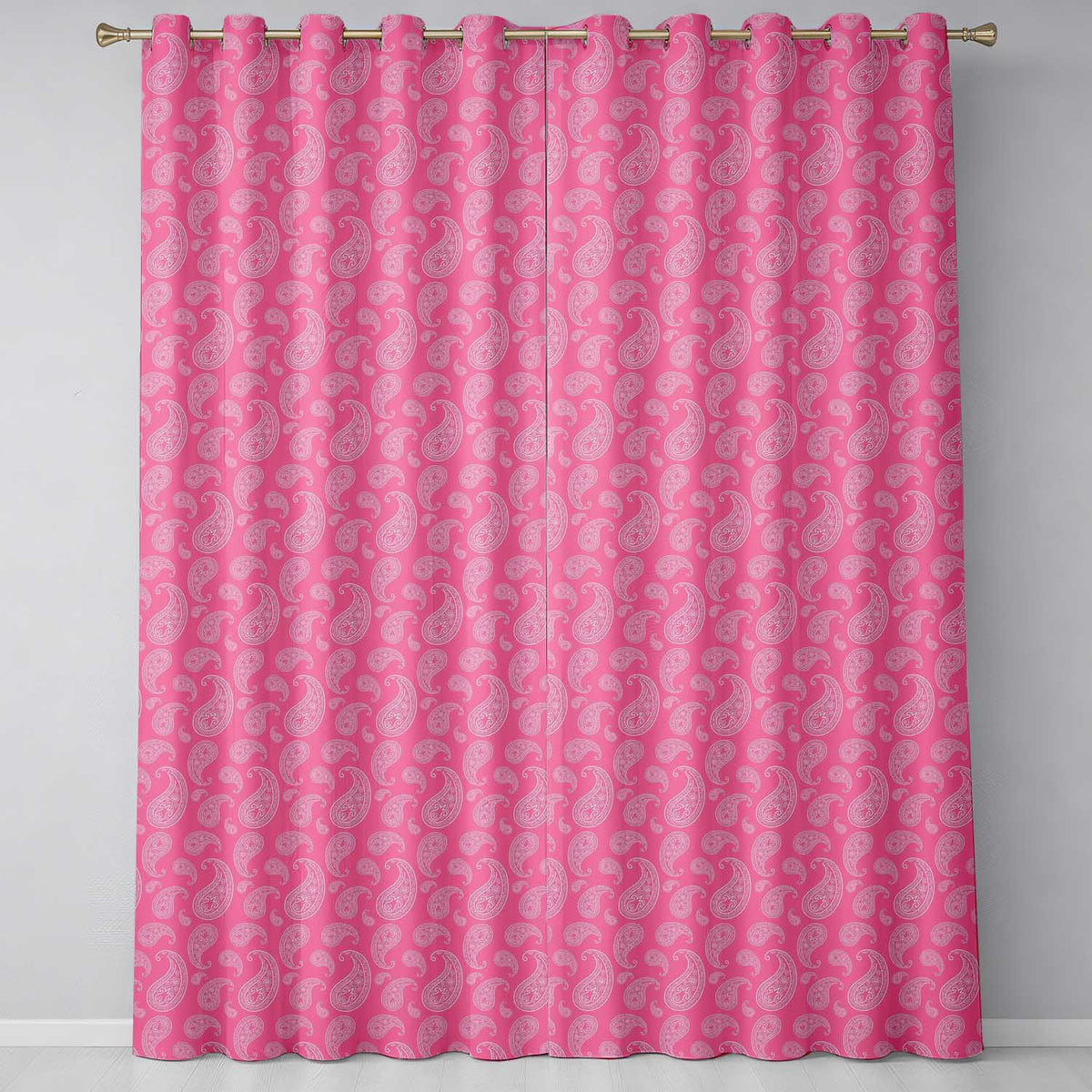 Classic White Paisley Pattern on Warm Pink Gradient Background Seamless Readymade Eyelet Ring Top Thermal 100% Blackout Curtains