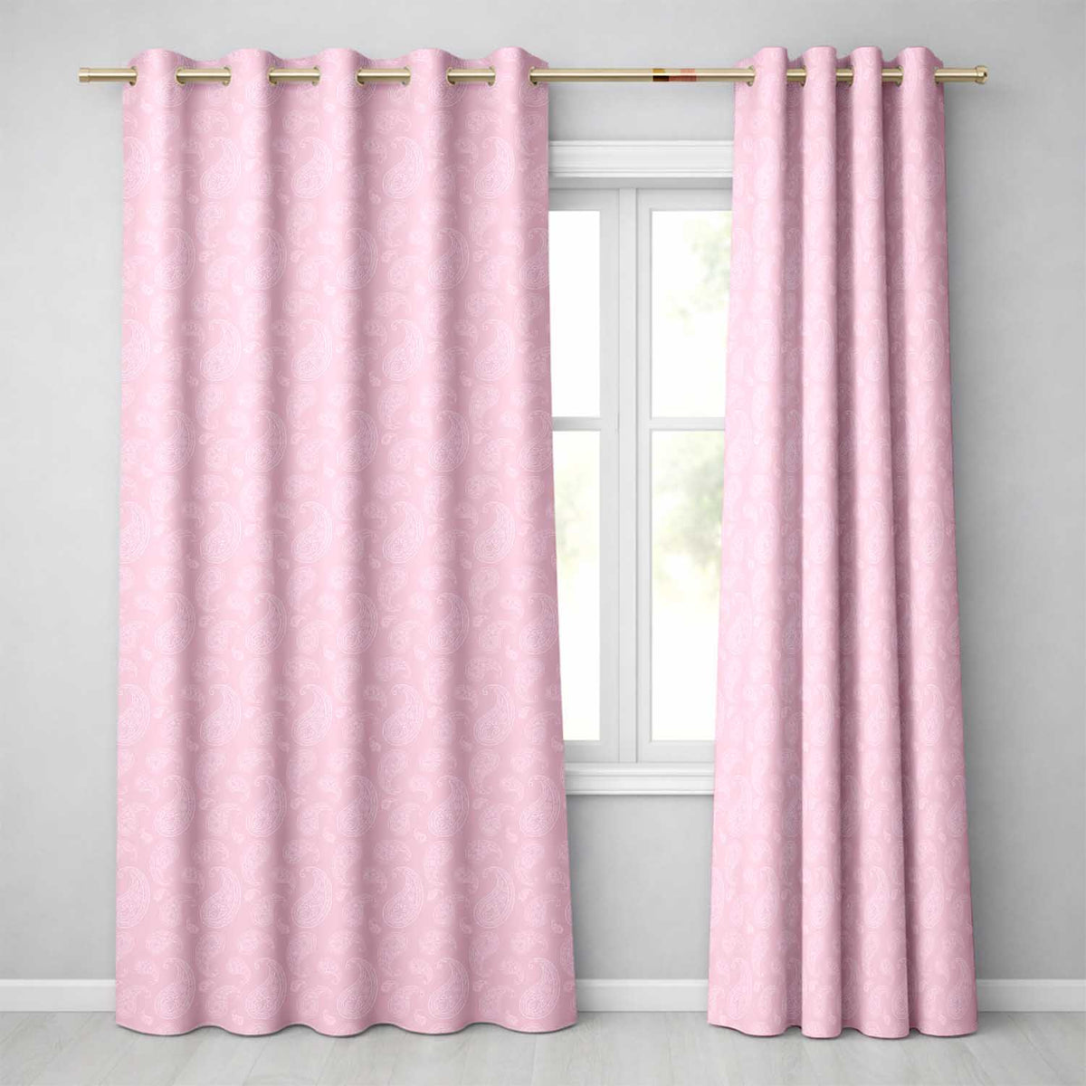 Ornate White Paisley Motif on Soft Peach Pink Background Seamless Readymade Eyelet Ring Top Thermal 100% Blackout Curtains