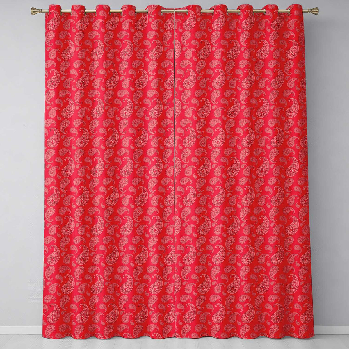 Elegant White Paisley Pattern Coral Backgrounds Readymade Eyelet Ring Top Thermal 100% Blackout Curtains