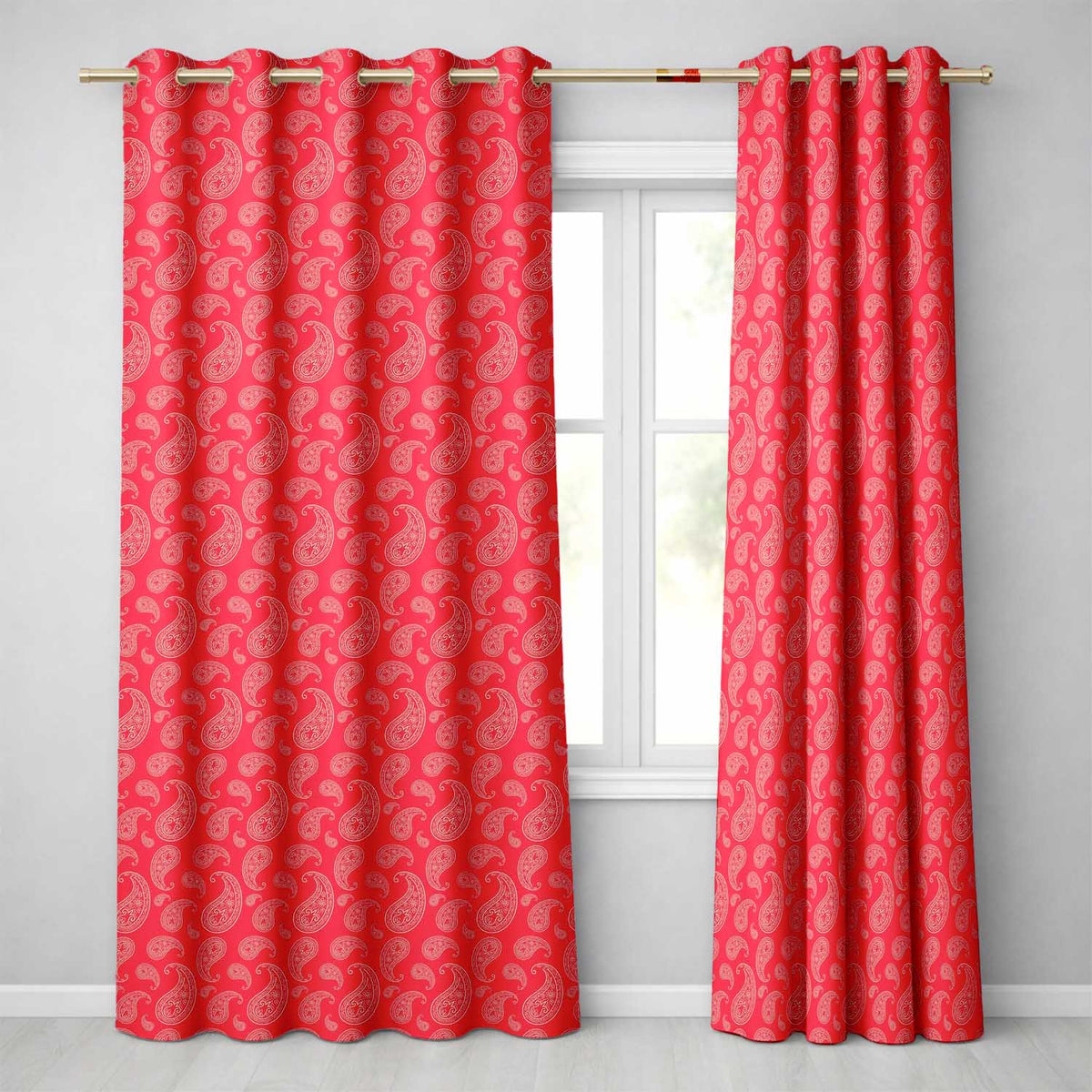 Elegant White Paisley Pattern Coral Backgrounds Readymade Eyelet Ring Top Thermal 100% Blackout Curtains