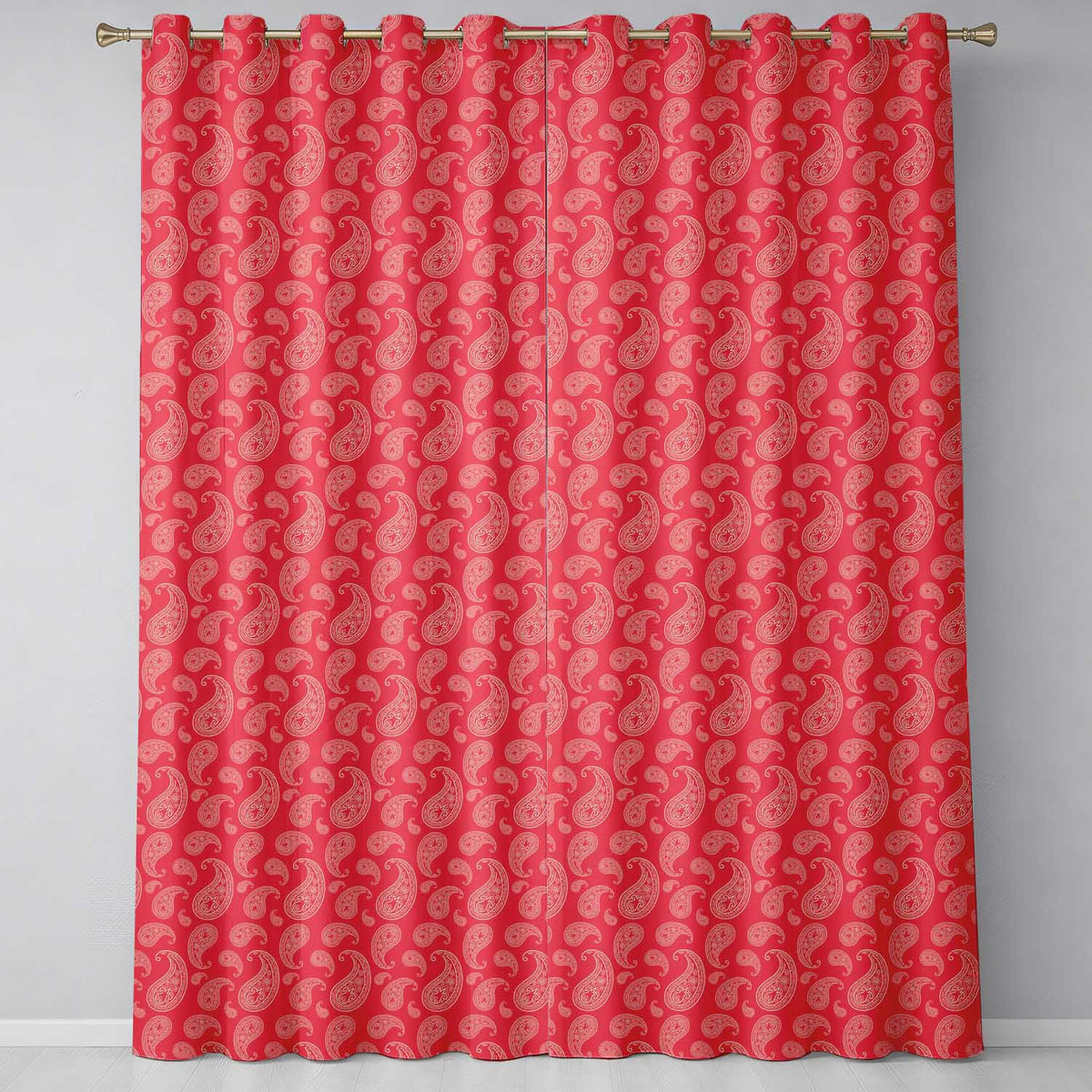 Elegant White Paisley Pattern Pink Background Readymade Eyelet Ring Top Thermal 100% Blackout Curtains