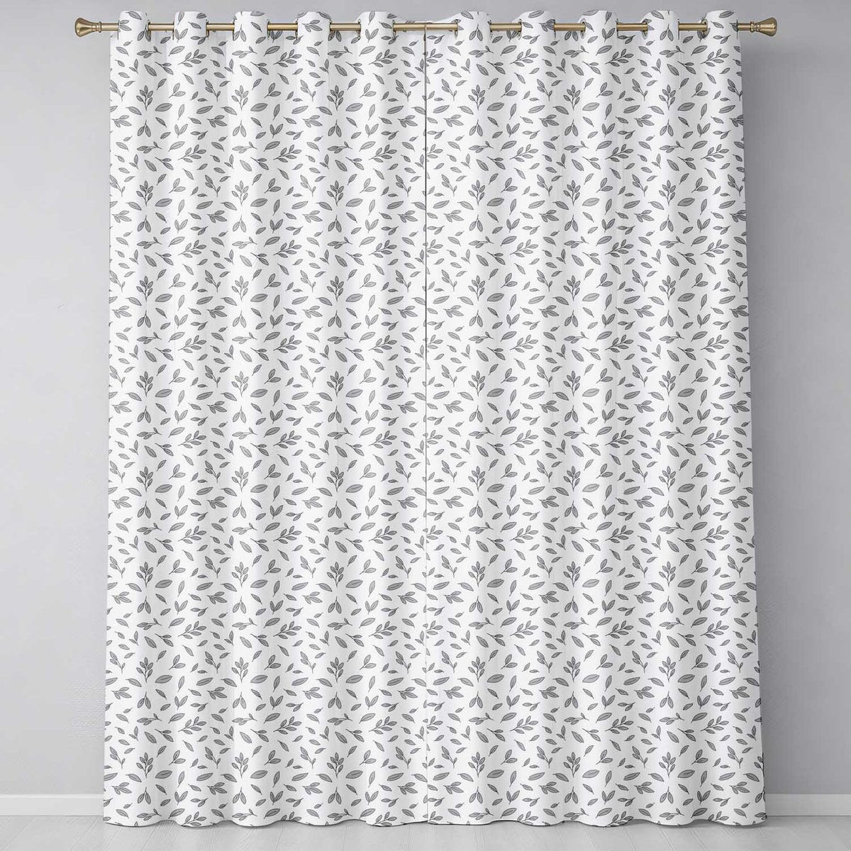 Minimalist Blue Leaf Sprig Pattern Soft Neutral Background Seamless Readymade Eyelet Ring Top Thermal 100% Blackout Curtains