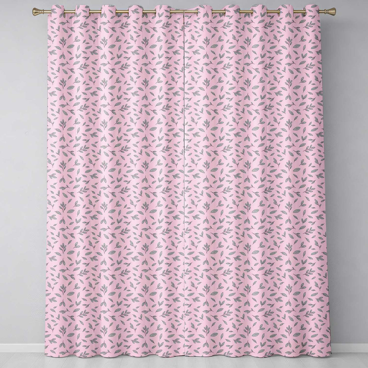 Minimalist Blue Leaf Sprig Pattern Soft Blush Pink Background Seamless Readymade Eyelet Ring Top Thermal 100% Blackout Curtains
