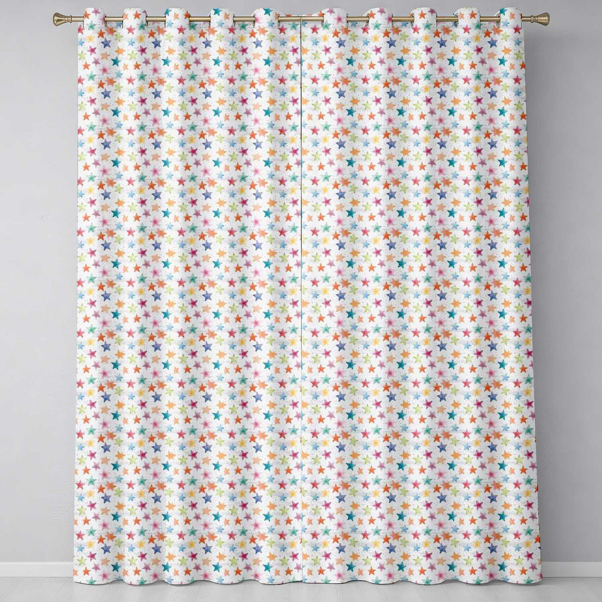 Colorful Watercolor Stars Soft Pastel Seamless Pattern Readymade Eyelet Ring Top Thermal 100% Blackout Curtains