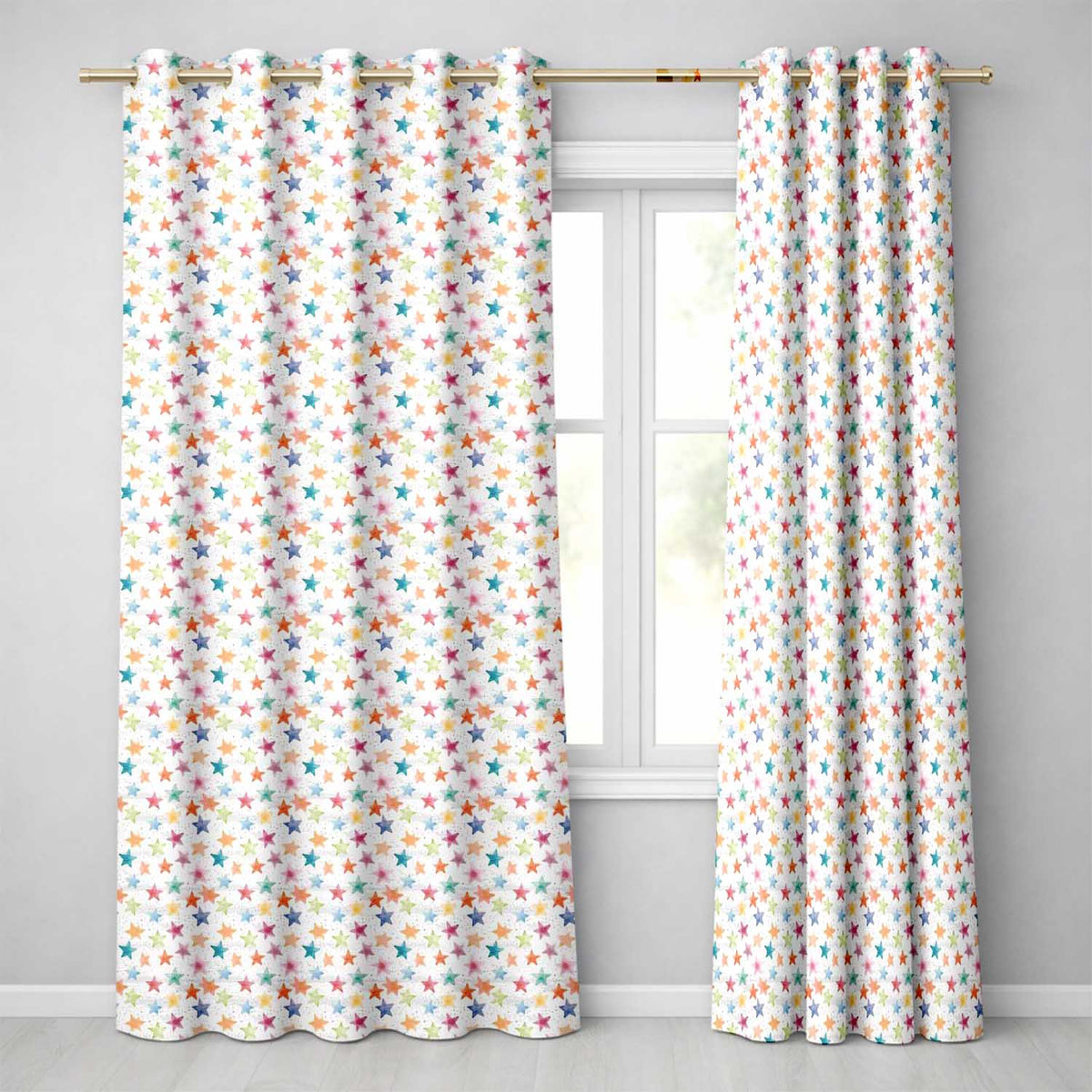 Colorful Watercolor Stars Soft Pastel Seamless Pattern Readymade Eyelet Ring Top Thermal 100% Blackout Curtains