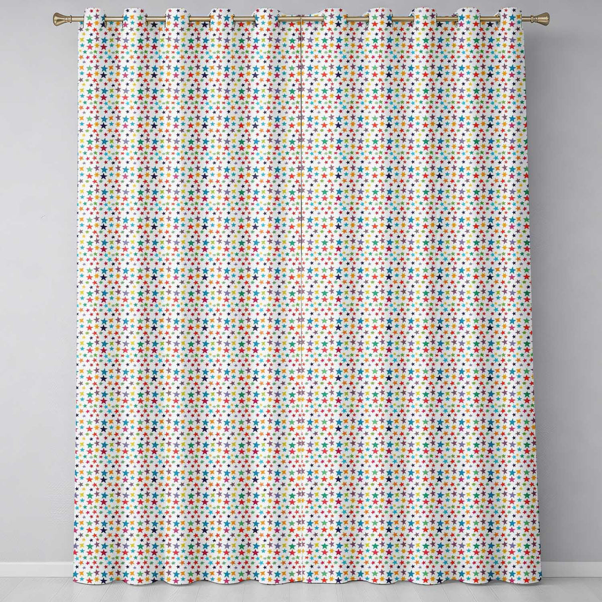 Bright Multicolor Star Scatter Seamless Pattern Readymade Eyelet Ring Top Thermal 100% Blackout Curtains