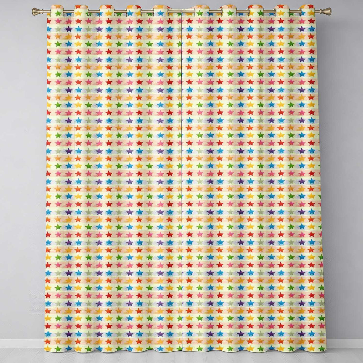 Watercolor Stripe Rainbow Stars Soft Pastel Seamless Pattern Readymade Eyelet Ring Top Thermal 100% Blackout Curtains