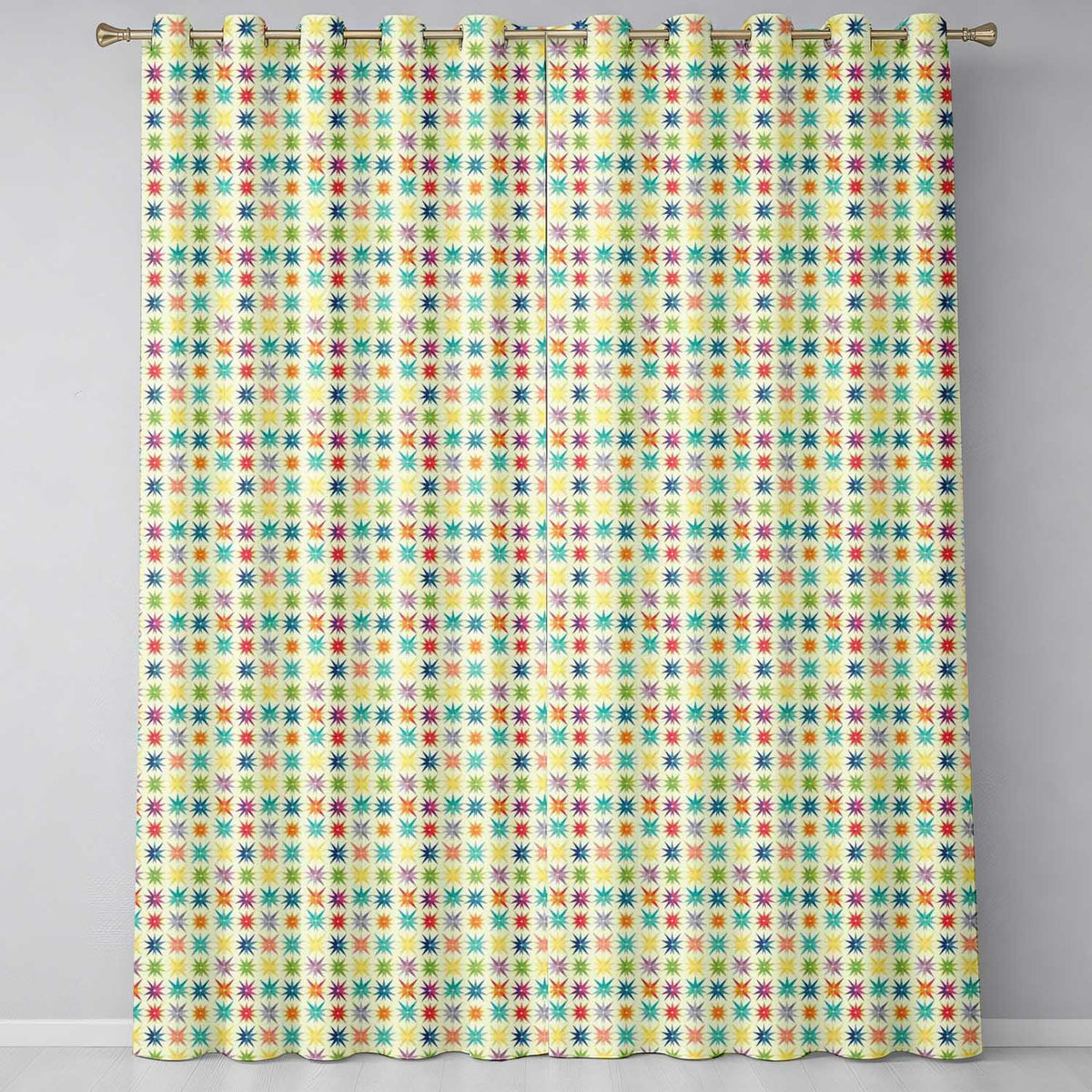 Geometric Starburst Multicolor Repeat Seamless Pattern Readymade Eyelet Ring Top Thermal 100% Blackout Curtains