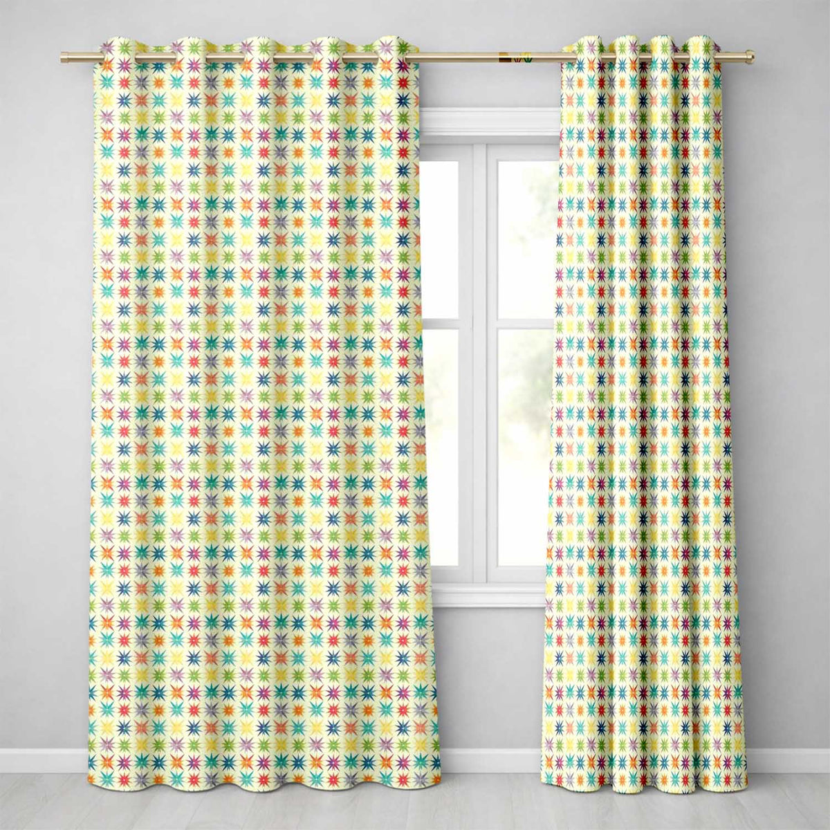 Geometric Starburst Multicolor Repeat Seamless Pattern Readymade Eyelet Ring Top Thermal 100% Blackout Curtains