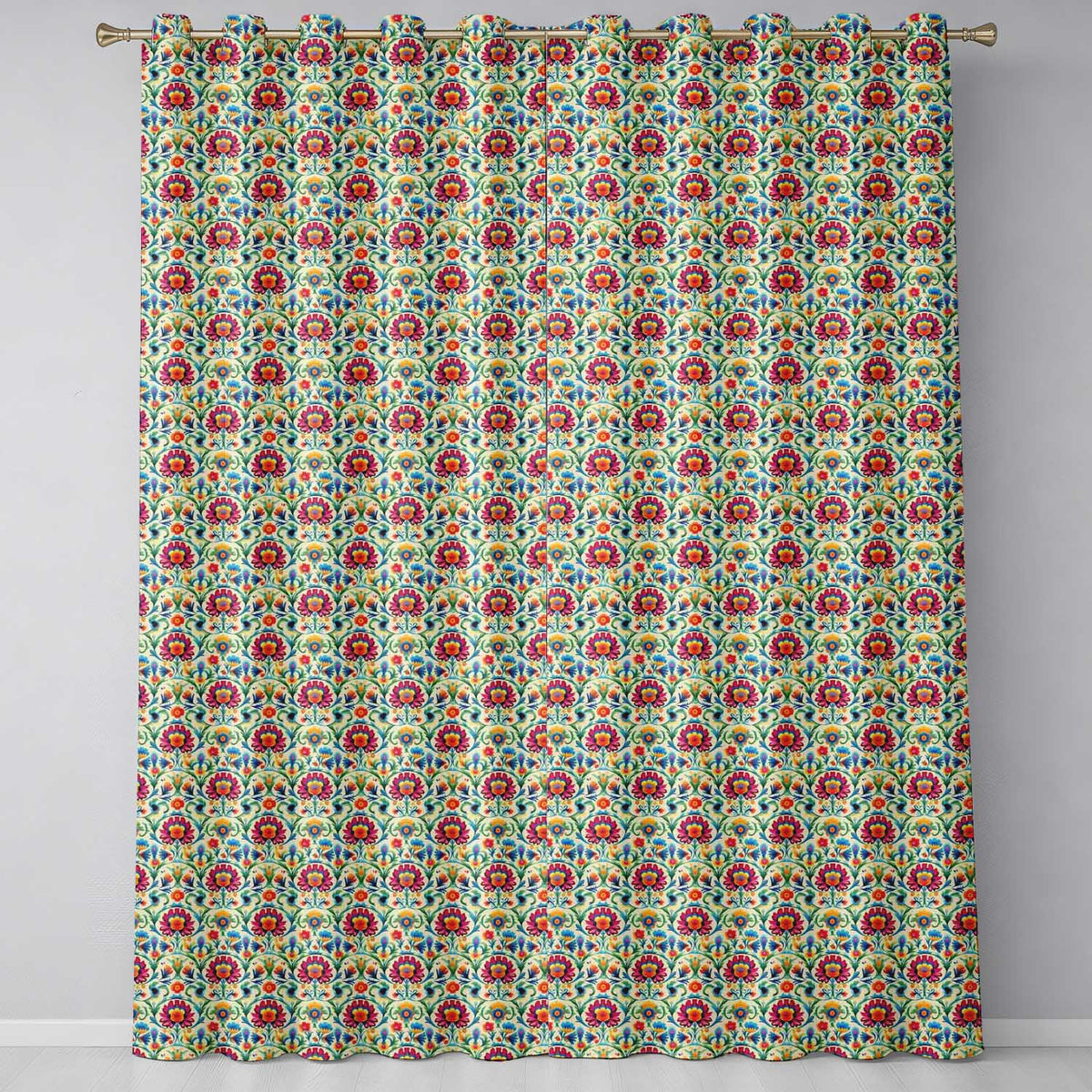 Scandinavian Folk Floral Meadow Bright Flowers Seamless Pattern Readymade Eyelet Ring Top Thermal 100% Blackout Curtains