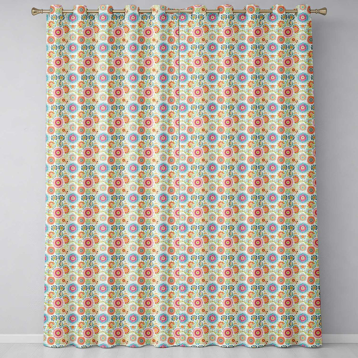 Playful Vintage Floral Scatter Bright Garden Seamless Pattern Readymade Eyelet Ring Top Thermal 100% Blackout Curtains