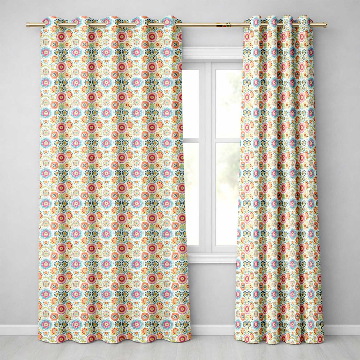 Playful Vintage Floral Scatter Bright Garden Seamless Pattern Readymade Eyelet Ring Top Thermal 100% Blackout Curtains