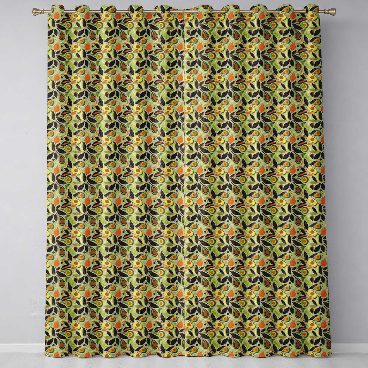 Autumn Avocado Leaf Earth Tone Modern Seamless Pattern Readymade Eyelet Ring Top Thermal 100% Blackout Curtains