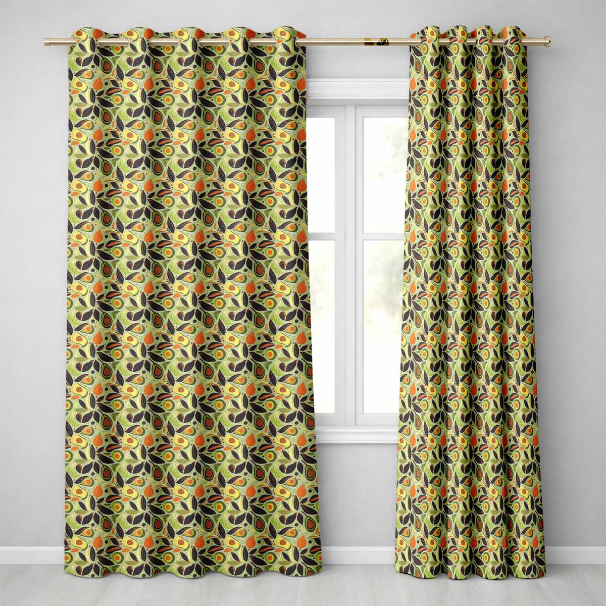 Autumn Avocado Leaf Earth Tone Modern Seamless Pattern Readymade Eyelet Ring Top Thermal 100% Blackout Curtains