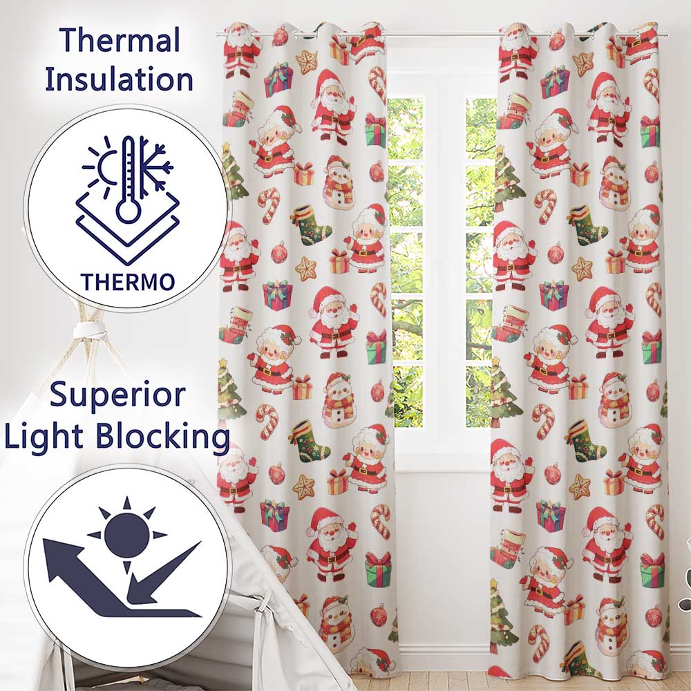 Cute Santa Claus Mrs Claus Snowman Gift Christmas Seamless Pattern Readymade Eyelet Ring Top Thermal 100% Blackout Curtains