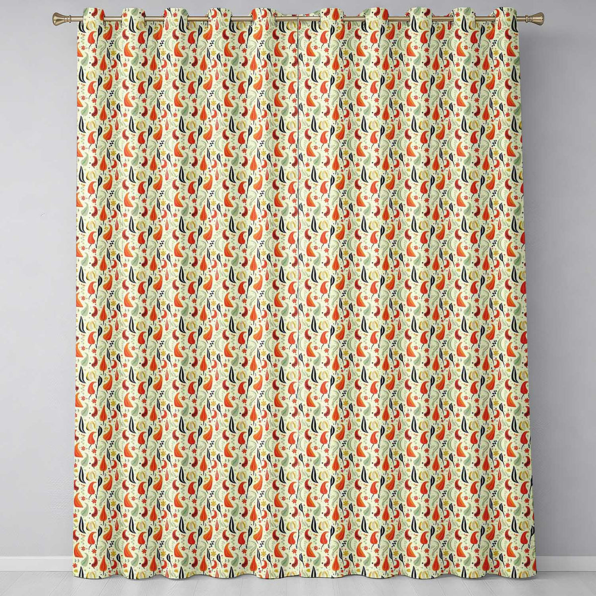 Minimalist Pepper Floral Seamless Pattern Soft Kitchen Style Readymade Eyelet Ring Top Thermal 100% Blackout Curtains