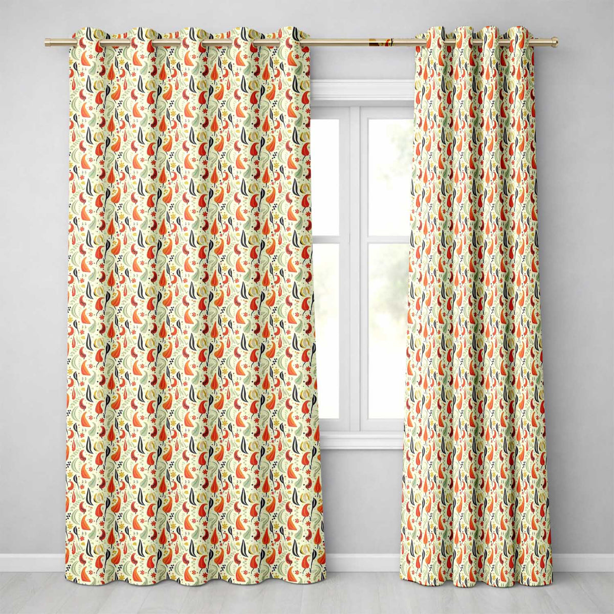 Minimalist Pepper Floral Seamless Pattern Soft Kitchen Style Readymade Eyelet Ring Top Thermal 100% Blackout Curtains