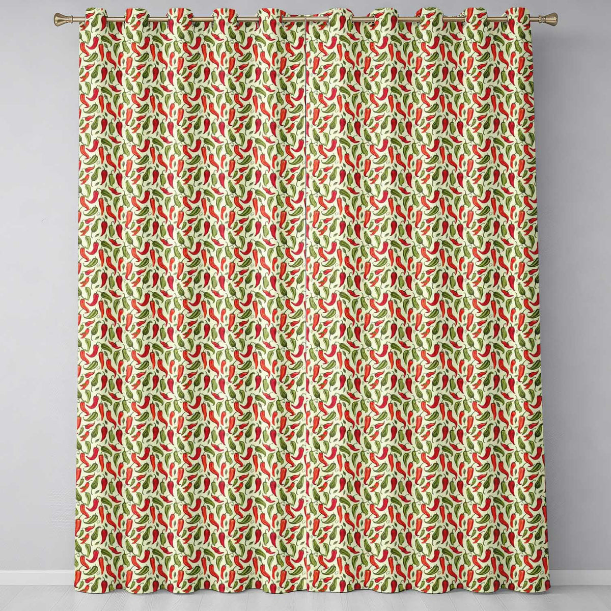 Hand Drawn Red Green Chili Pepper Seamless Pattern Vintage Botanical Food Readymade Eyelet Ring Top Thermal 100% Blackout Curtains