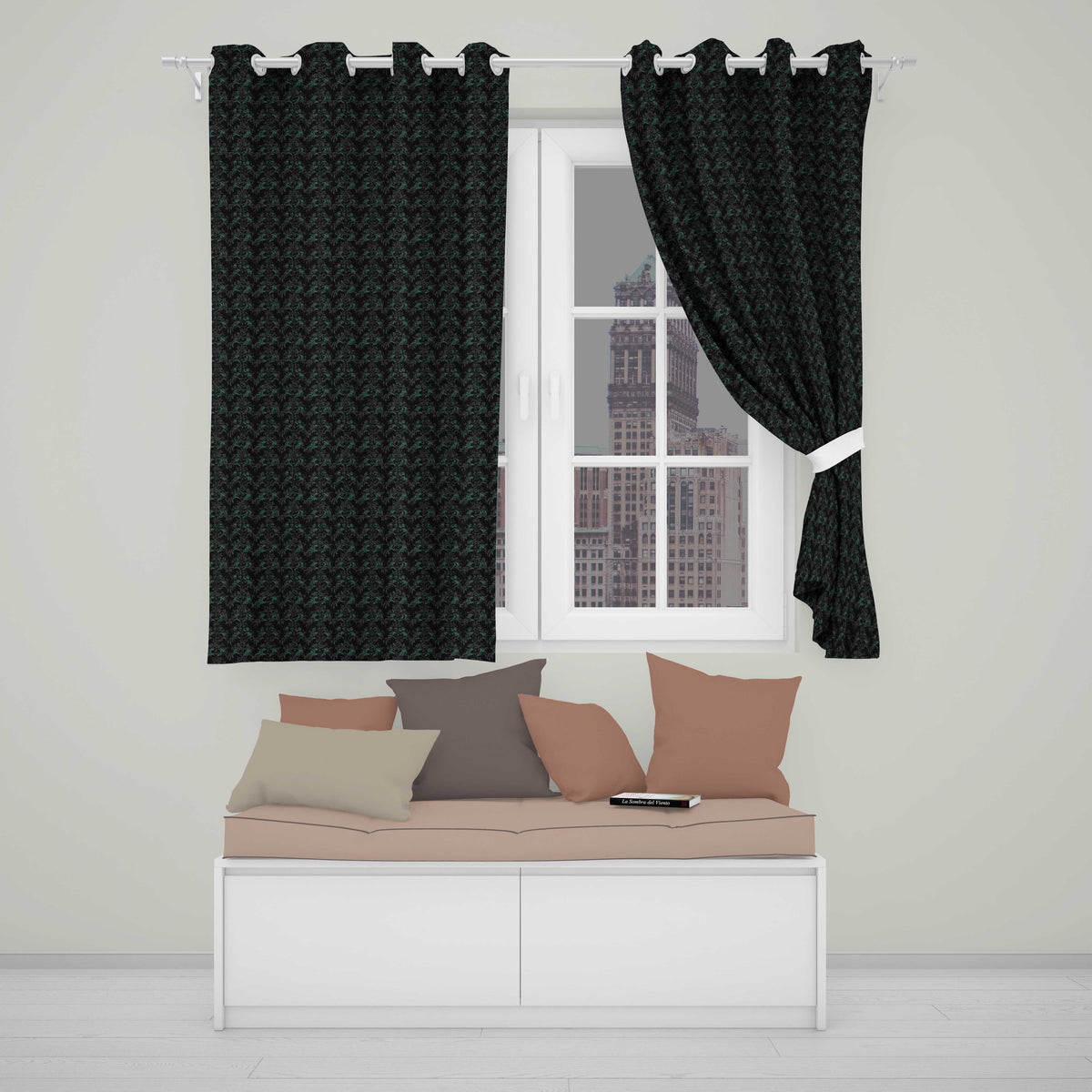 Dark Botanical Damask Seamless Pattern Elegant Vintage Style Readymade Eyelet Ring Top Thermal 100% Blackout Curtains