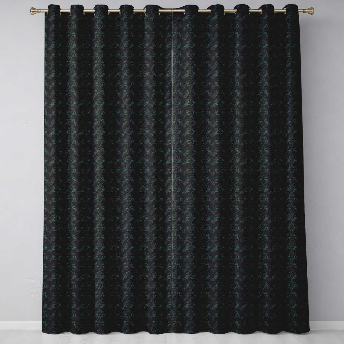 Dark Botanical Damask Seamless Pattern Elegant Vintage Style Readymade Eyelet Ring Top Thermal 100% Blackout Curtains