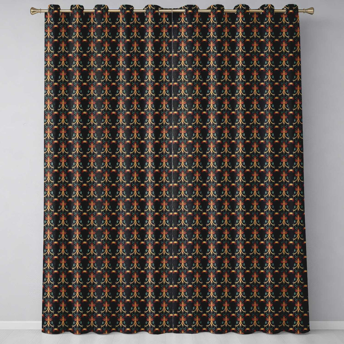 Baroque Gold Teal Ornamental Seamless Pattern Luxury Vintage Style Readymade Eyelet Ring Top Thermal 100% Blackout Curtains