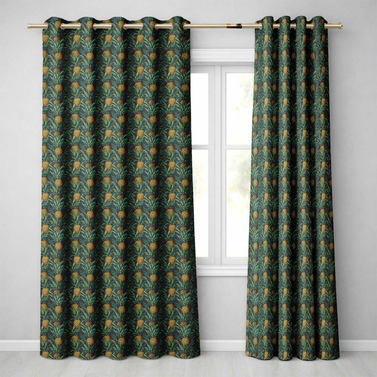 Dark Pineapple Jungle Seamless Pattern Rich Tropical Fruit Design Readymade Eyelet Ring Top Thermal 100% Blackout Curtains