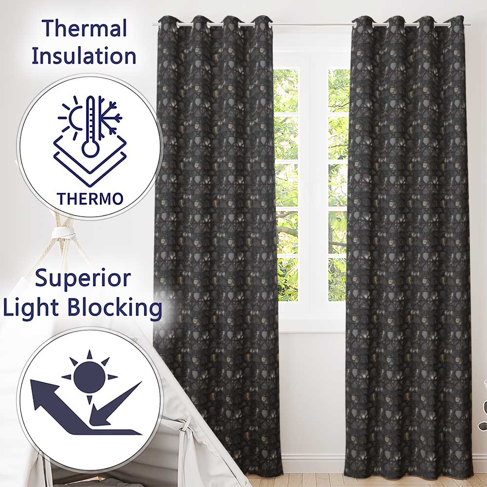Dark Industrial Metal Grid Seamless Pattern Grunge Rust Texture Design Readymade Eyelet Ring Top Thermal 100% Blackout Curtains
