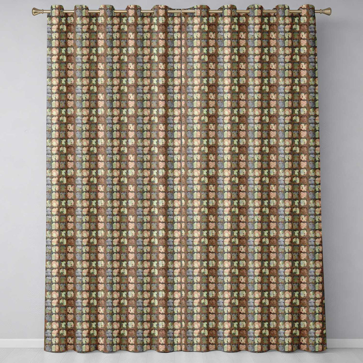 Distressed Metal Panel Grid Seamless Pattern Vintage Industrial Texture Readymade Eyelet Ring Top Thermal 100% Blackout Curtains