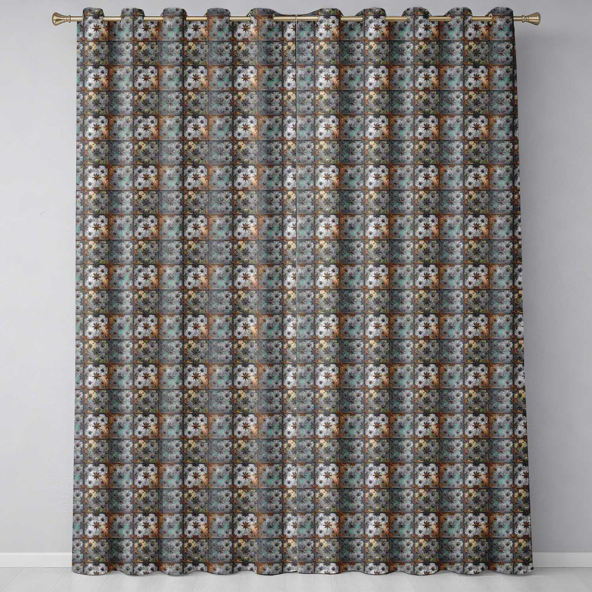 Star Embossed Metal Tile Seamless Pattern Rustic Industrial Decorative Texture Readymade Eyelet Ring Top Thermal 100% Blackout Curtains
