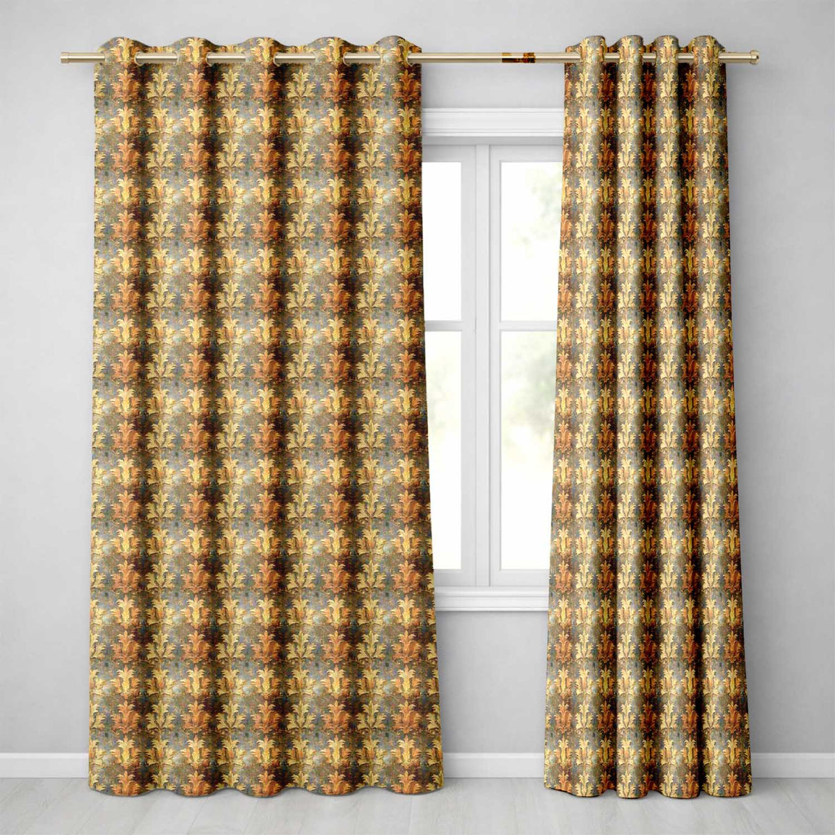 Antique Gold Leaf Damask Seamless Pattern Vintage Luxury Texture Design Readymade Eyelet Ring Top Thermal 100% Blackout Curtains