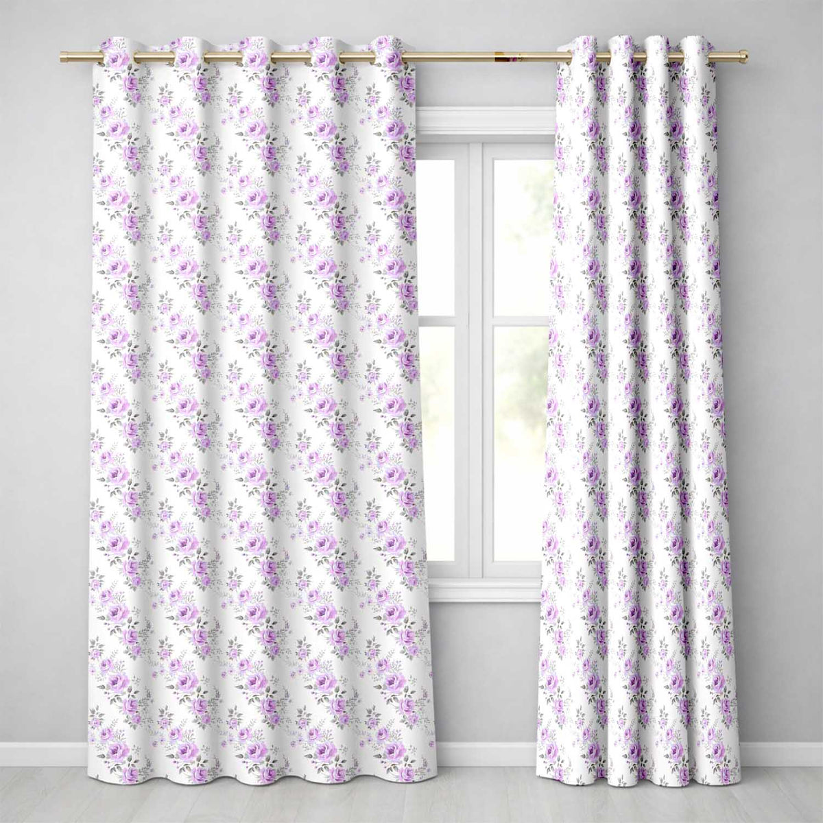 Pastel Purple Rose Floral Seamless Pattern Delicate Vintage Botanical Design Readymade Eyelet Ring Top Thermal 100% Blackout Curtains