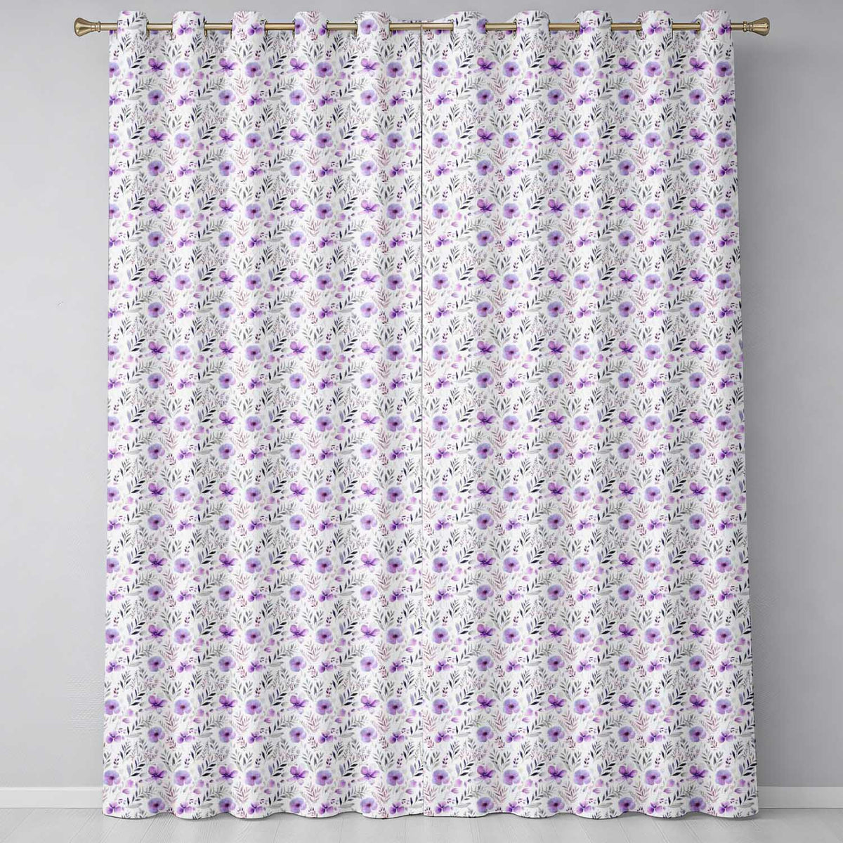 Watercolor Purple Wildflower Seamless Pattern Soft Botanical Nature Design Readymade Eyelet Ring Top Thermal 100% Blackout Curtains