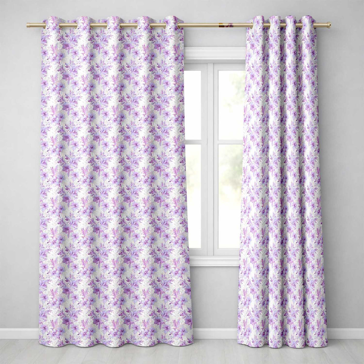 Lavender Floral Blossom Seamless Pattern Elegant Watercolor Botanical Design Readymade Eyelet Ring Top Thermal 100% Blackout Curtains